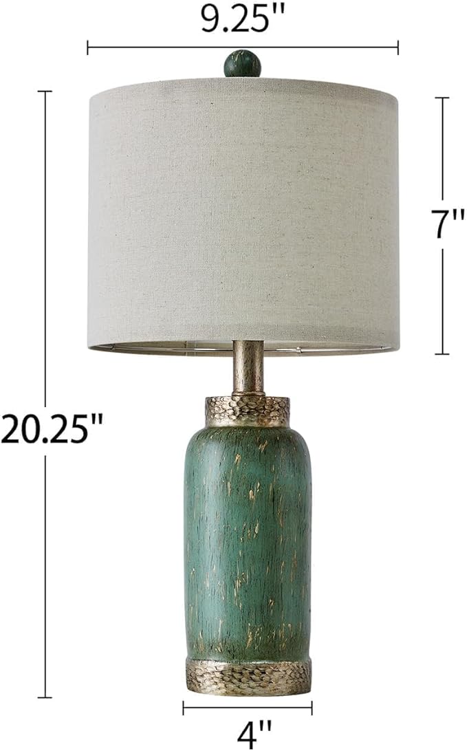 Table Lamp for Bedroom Living Room 20.25" Farmhouse Rustic Vintage Small Lamps Bedside Nightstand Light Home Office Desk Retro Mysterious East Style Deco (Antique Green) - LeafyLoom