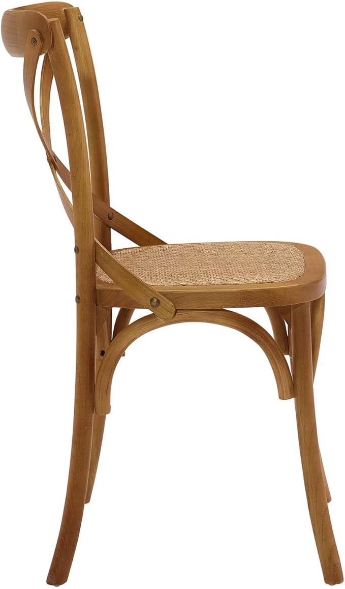 Modway Gear Rustic Modern Farmhouse Elm Wood Rattan Four Dining Chairs in Walnut - LeafyLoom