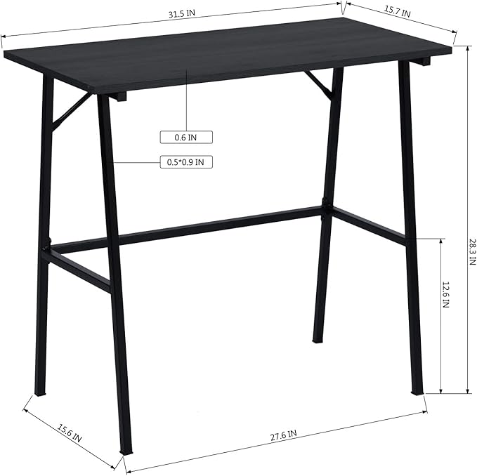 FurnitureR Home Office Computer Desk, Compact Writing Desk Study Desk with Metal Frame for Apartment, Dorm, Bedroom, Small Space (31.5 Inch, Black) - LeafyLoom