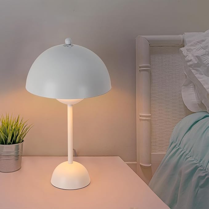 COSYLUX Modern Small Table Lamp for Bedroom, Cute Dome Shade Reflecting Light Reading Lamp for Living Room, Kid's Room, Study, Office, Beside Bedside Nightstand Desk Lamp(White) - LeafyLoom