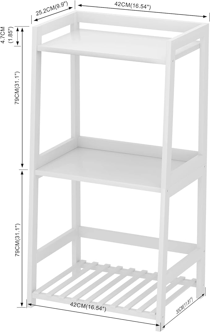 Bathroom Shelves, 3 Tier Ladder Shelf Bamboo Nightstand Open Shelving, Bookshelf Bookcase End Table Plant Stand for Living Room, Bedroom, Bathroom, Kitchen, Balcony - LeafyLoom