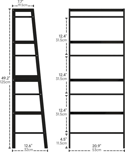 Black Bookshelf, 4-Tier Ladder Shelf, Freestanding Leaning Bookcase with Bamboo Shelves, Space Saving Flower Plant Stand for Small Space - LeafyLoom