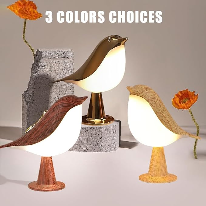 FUYUNXIN Bird Lamp Bedside Lamps - Rechargeable Cordless Table Lamp with 3 Color Temperatures and Touch Sensor - Perfect for Bedroom Nightstand (Red) - LeafyLoom