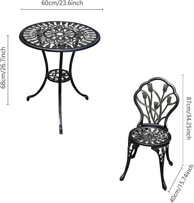 Patio Bistro Set.Rust-Resistant Cast Aluminum Bistro Table Set with Umbrella Hole for Backyard (Tulip Copper) - LeafyLoom