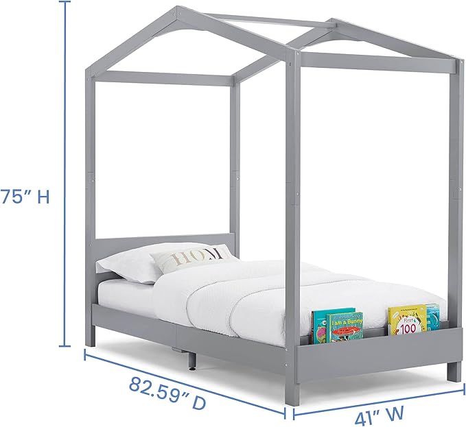 Delta Children Poppy House Wood Twin Bed, Platform Bed - No Box Spring Needed, Grey - LeafyLoom