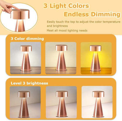 Portable Metal Desk Lamp,3-Color Touch Control, Rechargeable Battery - Ideal Bedside Lamp for Bedroom Nightstand (Rose Gold) - LeafyLoom