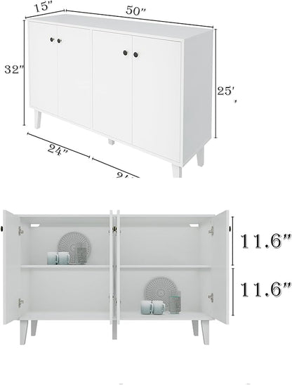 Buffet Cabinet with Storage,Kitchen Sideboard Buffet with 4 Doors Console Table,Modern Sideboard for Dinning Room,Living Room(White) - LeafyLoom