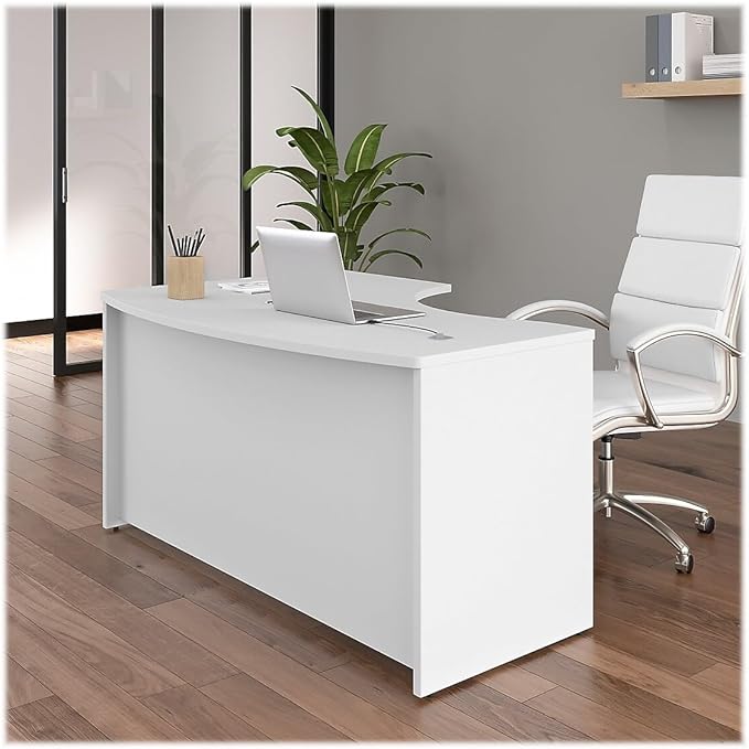 Bush Business Furniture Studio C 60W x 43D Right Hand L-Bow Desk Shell in White - LeafyLoom