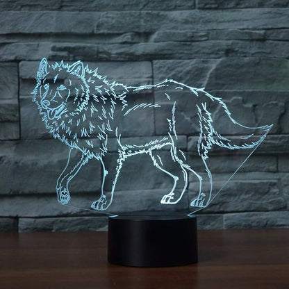 3D Illusion Animal Wolf Optical Night Light 7 LED Color Changing Desk Table Lamp Acrylic Flat Painted Image for Kiddie Kids Children Family Home Office Childrenroom Theme Decoration - LeafyLoom