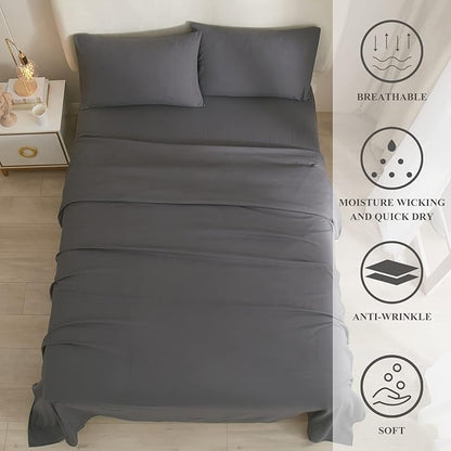 Grey Sheets Queen Size Bed Sheets 4 Piece - Luxury Soft Deep Pocket Fits Up to 16" Mattress - Wrinkle,Fade,Stain Resistant,Solid Grey Fitted Sheet Queen Sheets Set,Extra Soft Cooling Bed Sheets - LeafyLoom