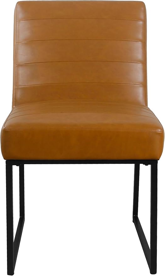 HomePop Home Décor | Single Pack Channeled Metal Dining Chair, Brown Faux Leather - LeafyLoom