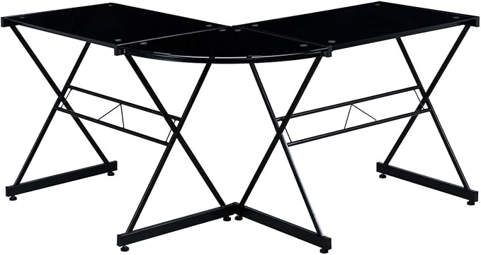 Techni Mobili RTA-3805L-BK L-Shaped Glass Computer Desk, Black, 51" D x 51" W x 29" H - LeafyLoom