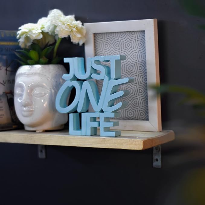 NUKKAD TALES Just One Life – Blue, Aesthetic table decor for home or office, desk or Shelf. Quirky room decoration showpiece, ideal for birthday gift, corporate gift, and inspiring wall decor - LeafyLoom