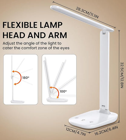 LED Desk Lamp, BSRANE Dimmable Table Lamp with USB Charging Port, 5 Colors & 15%-100% Stepless Dimming, Sensitive Control Memory Function, Eye-Caring Desk Lamp for Reading Bedroom Bedside Study Office - LeafyLoom