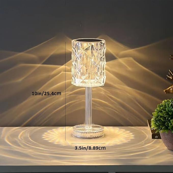 Portable Crystal Table Lamp,Acrylic Cordless LED Desk Lamp with Touch Control, 3 Color Touch Control Rechargeable Lamp, Night Light, Bedside Lamp,Dining Room Lamp (3 Color Crystal Lamp) - LeafyLoom