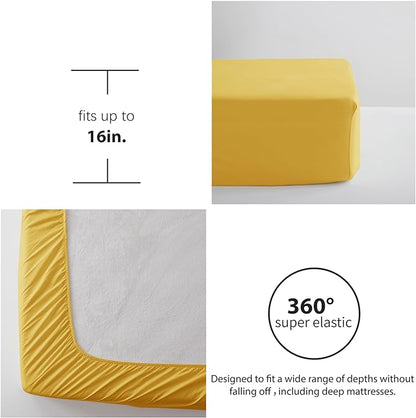 Anluoer Queen Comforter Set, Mustard Yellow Tufted Bed in a Bag 7 Pieces with sheets, All Season Bedding Sets with 1 Comforter, 2 PillowShams, 2 Pillowcases, 1 Flat Sheet, 1 Fitted Sheet - LeafyLoom