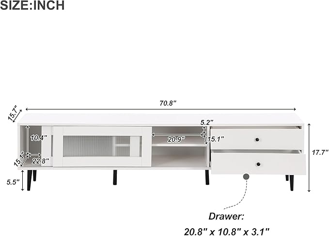 NicBex TV Stand for 75 Inch TV Modern TV Media Console Table with Sliding Fluted Glass Doors,Entertainment Center with Storage for Living Room,70.86 Inch,White - LeafyLoom