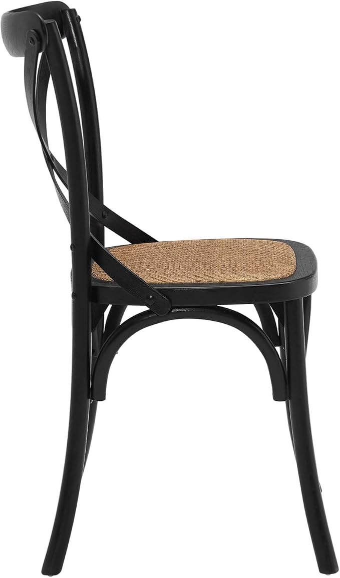 Modway Gear Rustic Modern Farmhouse Elm Wood Rattan Dining Chair in Black - LeafyLoom