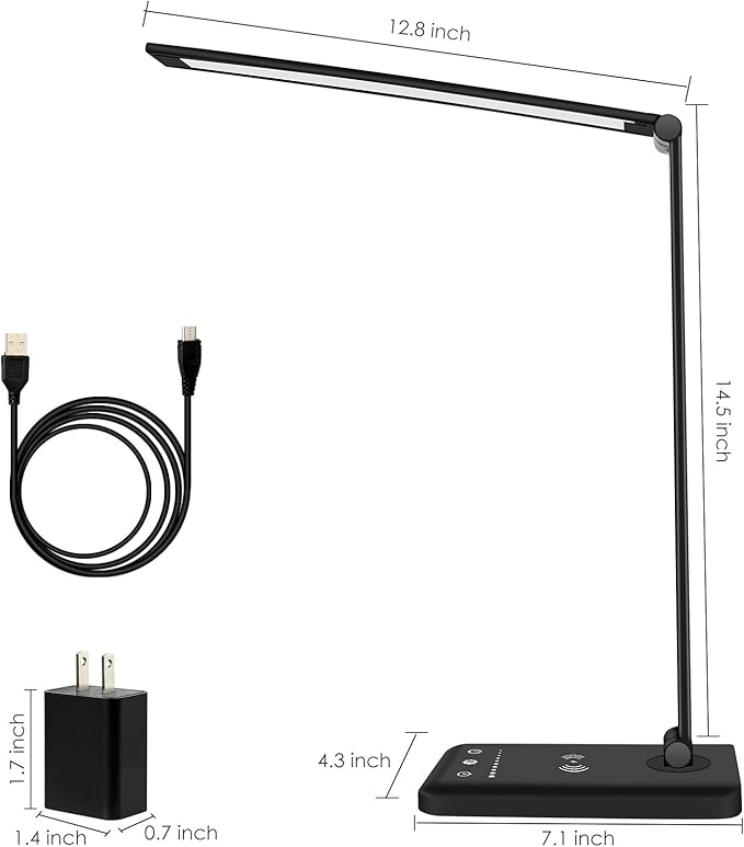 LED Desk Lamp with Wireless Charger, Dimmable Office Lamp with USB Charging Port, Eye- Caring Desk Lamps, Bright with 5 Lighting Modes, Touch Control Auto Timer - LeafyLoom