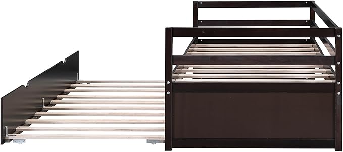 Twin Size Daybed with 2 Trundle,Multifunction Solid Wood Bed Frame,W/Wooden Slat Support,No Box Spring Needed,for Bedroom Apartment,Guest room,Espresso - LeafyLoom