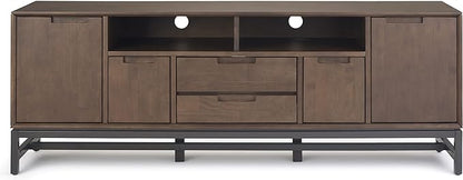 SIMPLIHOME Banting SOLID HARDWOOD 72 Inch Wide Industrial TV Media Stand in Walnut Brown for TVs up to 80 Inch, For the Living Room and Entertainment Center - LeafyLoom