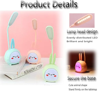 Cute Bunny Desk Lamp, Portable LED Desk Lamps with Night Light,Rabbit Foldable USB Rechargeable Reading Light for Children Boys Girls Study (Blue) - LeafyLoom