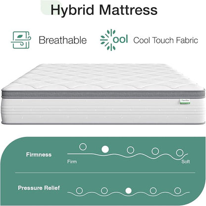 Novilla Twin Mattress, 10 Inch Twin Hybrid Mattress for Kids, Pocket Innerspring Pillow Top Mattress Twin for Motion Isolation, Pressure Relief & Edge Support, Medium Firm Feel - LeafyLoom