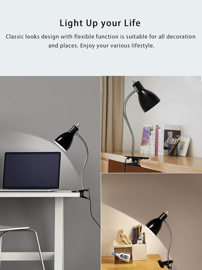 Desk lamp Eye-Caring Table Lamps, 360°Rotation Gooseneck Clip on Lamp Reading Light Portable Reading Book Light, Clamp Light, Study Desk Lamps for Bedroom and Office Home Lighting (Black) - LeafyLoom