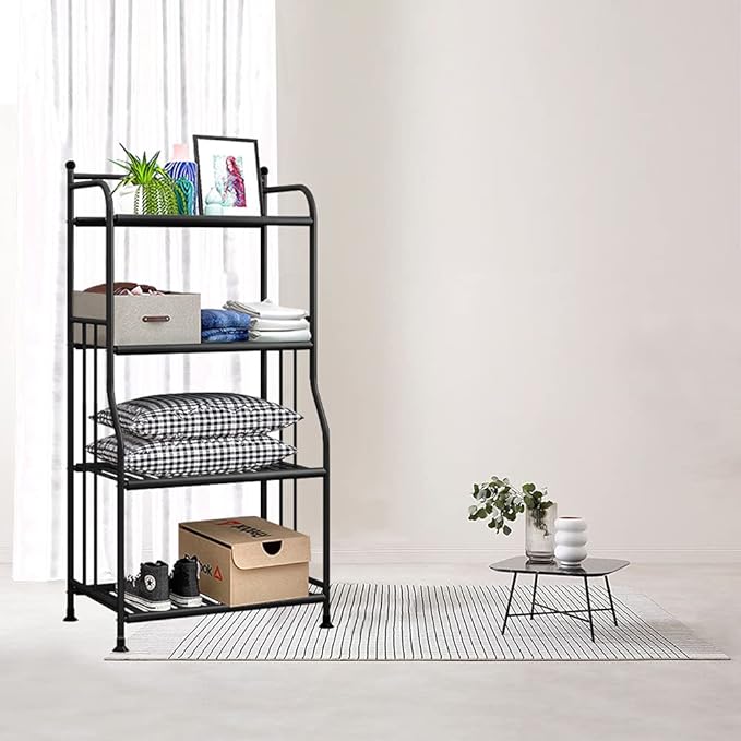 Shelving Unit Bakers Rack Metal Storage Shelves Laundry Shelf Organizer Standing Shelf Units for Laundry Kitchen Bathroom Pantry Closet Indoor and Outdoor (4 Tier, Black) - LeafyLoom