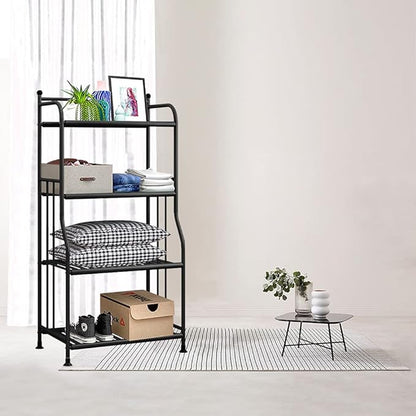 Shelving Unit Bakers Rack Metal Storage Shelves Laundry Shelf Organizer Standing Shelf Units for Laundry Kitchen Bathroom Pantry Closet Indoor and Outdoor (4 Tier, Black) - LeafyLoom