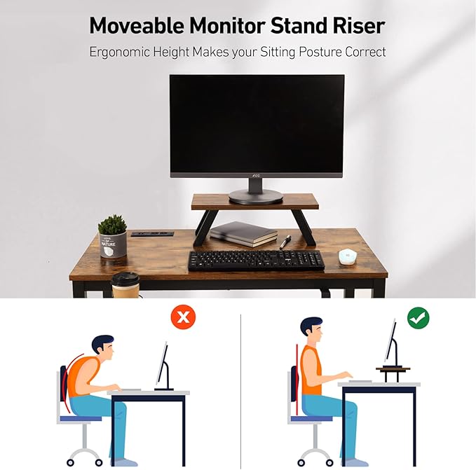 Computer Desk with Power Strip and Monitor Stand, 40" Desk for Home Office Small Space, Small Writing Desk Study Table Workstation with Cup Holder Headphone Hook, Easy Assembly - LeafyLoom