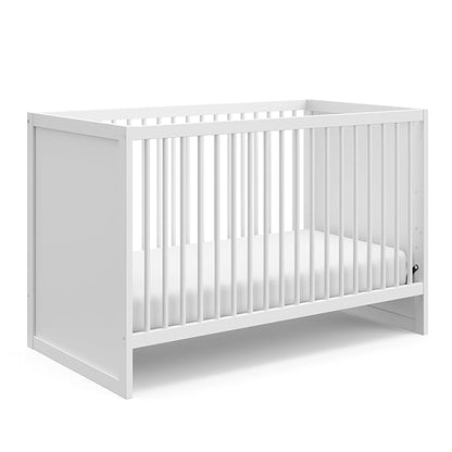 Storkcraft Calabasas 3-in-1 Convertible Crib (White) – GREENGUARD Gold Certified, Fits Standard Crib Mattress, Converts to Toddler Bed, Modern Style, Easy 30-Minute Assembly - LeafyLoom