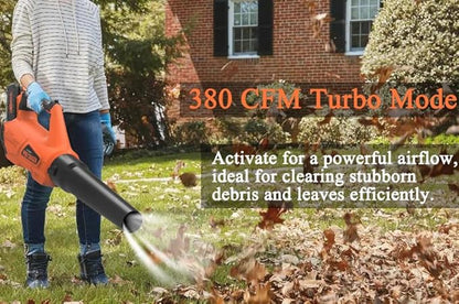 Pro Chaser Battery Powered Cordless Blower - 380 CFM with 2 X 4.0Ah 20V Batteries & Fast Charger, Lightweight Electric Leaf Blowers, 2 Variable Speed, Ideal for Yard, Patio & Sidewalk - LeafyLoom