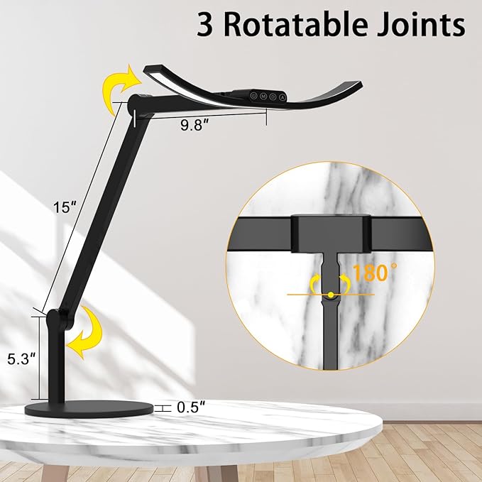 Led Desk Lamp for Home Office, Architect Curved Desk Lamp with Base Bright 1000LM Adjustable Desk Light Dimmable Touch Tall Table Light with 3 Rotatable Joints for Computer Workbench - LeafyLoom