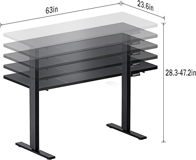 soges 63in Electric Standing Desk Ergonomic Height Adjustable Computer Desk Sit Stand Desk Home Office Desks Standing Desk, Black - LeafyLoom