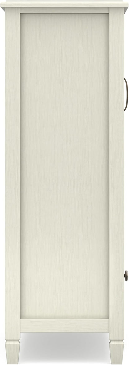 SIMPLIHOME Connaught Low Storage Cabinet, 46 inch, Antique White - LeafyLoom