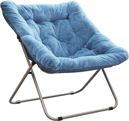 Tiita Comfy Saucer Chair, Soft Faux Fur Oversized Folding Accent Chair, Lounge Lazy Chair for Kids Teens Adults, Metal Frame Moon Chair for Bedroom, Living Room, Dorm Rooms, X-Large, Blue - LeafyLoom