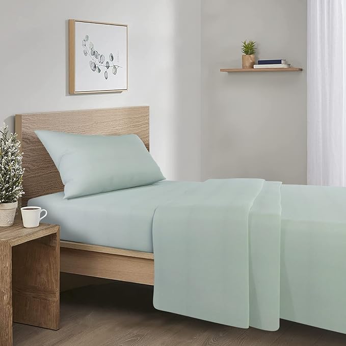 Comfort Spaces Cotton Flannel Breathable Warm Deep Pocket Sheets With Pillow Case Bedding, Twin, Solid Aqua, 3 Piece - LeafyLoom