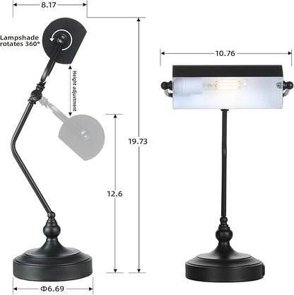 CONCA Classic Antique Touch Adjustable LED Desk Lamp, Bank Lamp, Piano Lamp, Eye Protection Table Lamp with Output Charging Port (Bulb Included in Package) (Black) - LeafyLoom