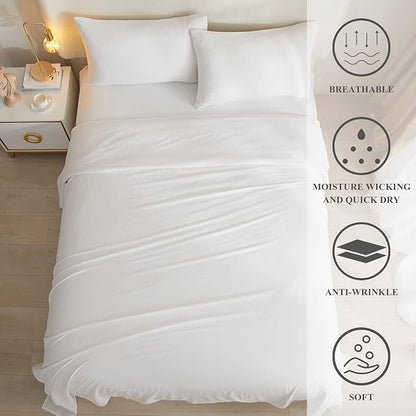 HighBuy White Sheets for Queen Size Bed,4 Piece Cooling Sheets Queen Deep Pocket up to 16 Inch,Solid Bedding Sheets & Pillowcases Set,Wrinkle, Fade, Stain Resistant - 4 Piece (Queen, White) - LeafyLoom