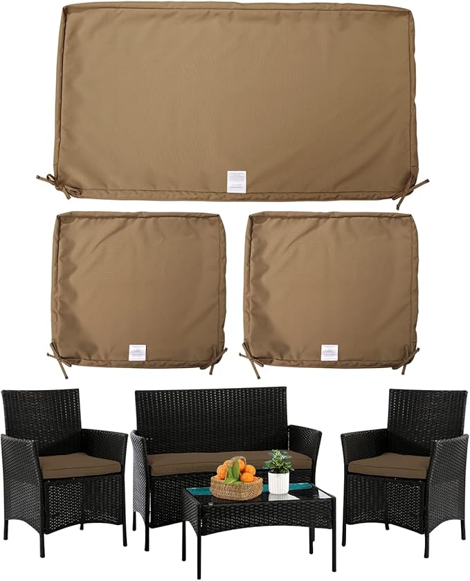 ClawsCover 3Pack Outdoor Seat Cushions Replacement Covers Fit for 4 Pieces Wicker Rattan Furniture Patio Conversation Set Loveseat Chair,38x19x2,19x19x2,Taupe-Large (Include Cover Only) - LeafyLoom