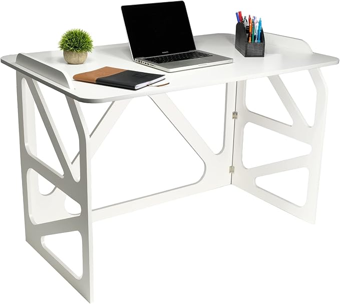 EXCELLO GLOBAL PRODUCTS Stow Away Desk with 30" x 47" Writing Surface: Perfect for Apartments, Dorms, Small Spaces and Work from Home (White) - LeafyLoom