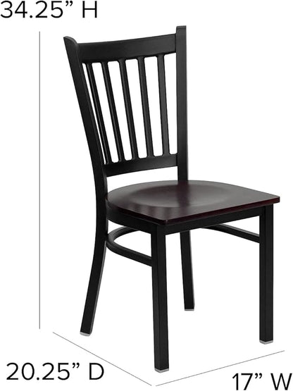 Flash Furniture 2 Pk. HERCULES Series Black Vertical Back Metal Restaurant Chair - Mahogany Wood Seat - LeafyLoom