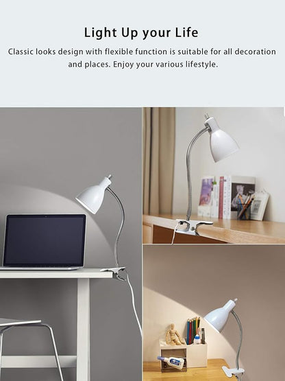 Desk lamp Eye-Caring Table Lamps, 360°Rotation Gooseneck Clip on Lamp Reading Light Portable Reading Book Light, Clamp Light, Study Desk Lamps for Bedroom and Office Home Lighting (White) - LeafyLoom