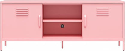 Novogratz Cache Metal Locker-Style TV Stand for TVs up to 65", Bashful Pink - LeafyLoom