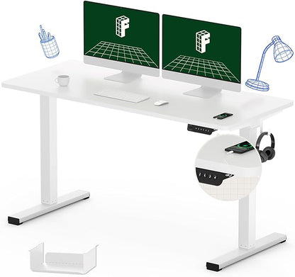 FLEXISPOT Electric Stand Up/ Standing Desk with 55 x 24 Splice Ergonomic Memory Controller Height Adjustable E150 (White Frame + 55" White Desktop) - LeafyLoom