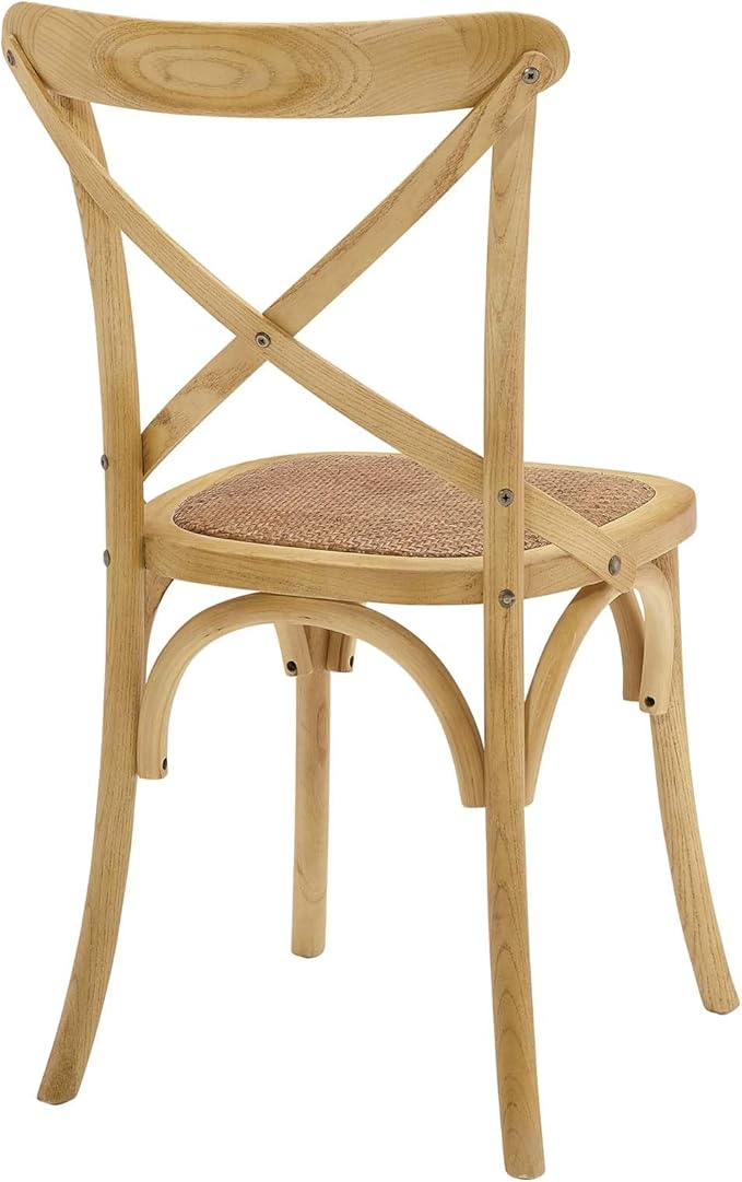 Modway Gear Rustic Modern Farmhouse Elm Wood Rattan Dining Chair in Natural - LeafyLoom