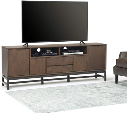 SIMPLIHOME Banting SOLID HARDWOOD 72 Inch Wide Industrial TV Media Stand in Walnut Brown for TVs up to 80 Inch, For the Living Room and Entertainment Center - LeafyLoom