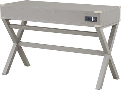 OSP Home Furnishings Wellington 46-Inch Writing Desk with Power Hub and 3 Storage Drawers, Grey - LeafyLoom