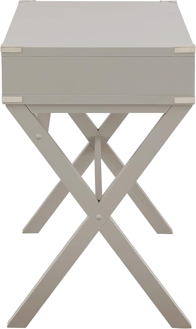 OSP Home Furnishings Wellington 46-Inch Writing Desk with Power Hub and 3 Storage Drawers, Grey - LeafyLoom